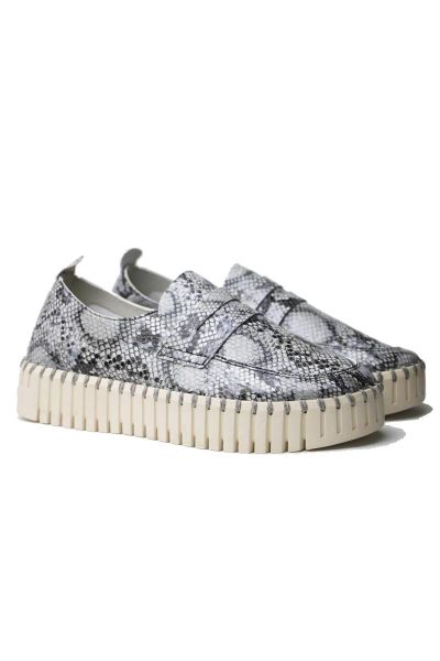 Tulip Platform Loafer By Ilse Jacobsen In Black Snakeskin