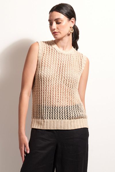 Foil Holey Chic Knit Tank In Ecru