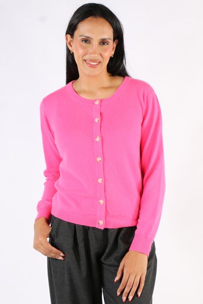 Classic button down Cardigan is a classic by Aldo Martin. In cashmere, the Abune Cardigan has a round neck, full sleeves and front button closure. Style it over dresses or separates alike.
