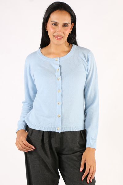 Classic button down Cardigan is a classic by Aldo Martin. In cashmere, the Abune Cardigan has a round neck, full sleeves and front button closure. Style it over dresses or separates alike.

