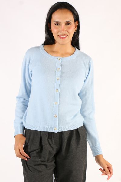 Classic button down Cardigan is a classic by Aldo Martin. In cashmere, the Abune Cardigan has a round neck, full sleeves and front button closure. Style it over dresses or separates alike.
