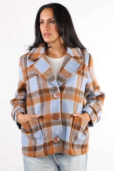 Alison Sheri Check Boxy Jacket In Tan