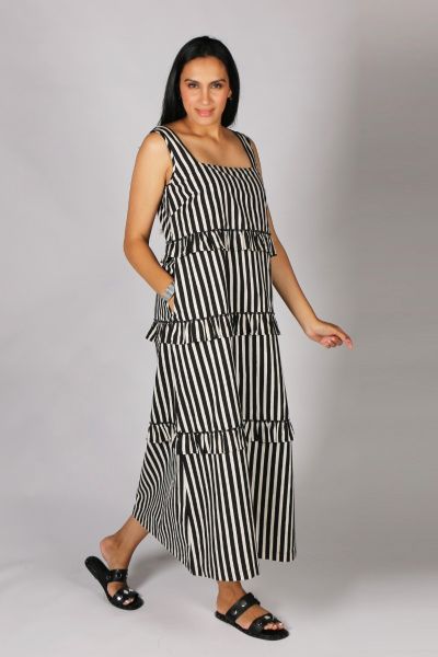 Maxi Aria Stripe Dress By Bagruu In Black