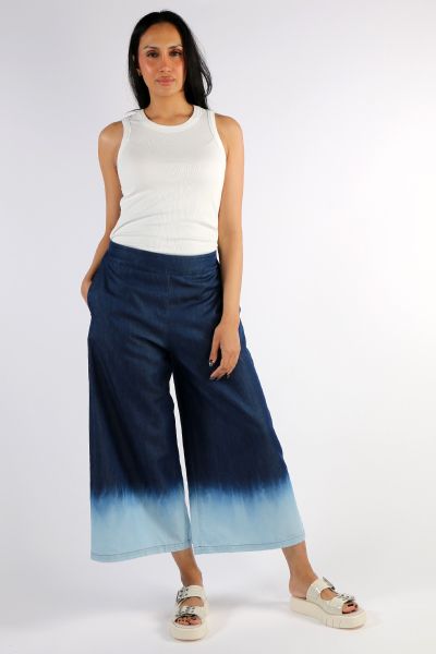 Blueberry Ombre Wide Leg Cropped Pant In Denim