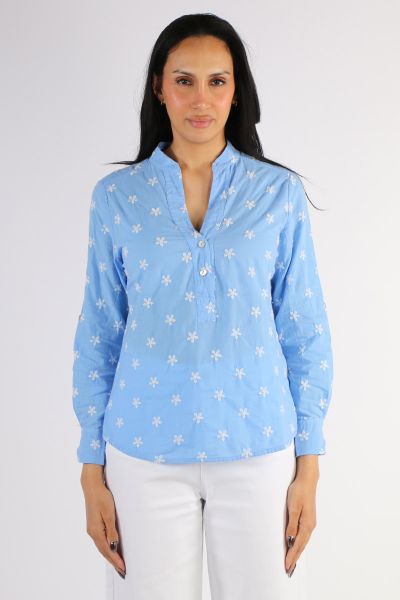 Blueberry Daisy Embroidered Shirt In Blue
