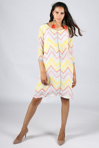 Rasa Chevron Stripe Silk Aisha Dress