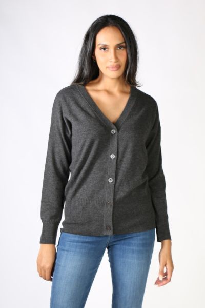 V Neck Cardigan in Charcoal by Bridge & Lord 