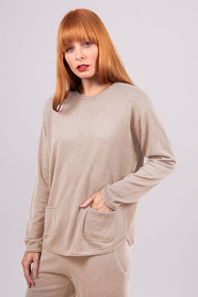 Bridge and Lord Roll Trim Pullover In Oatmeal