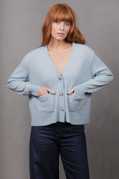 Bridge and Lord Relaxed Cropped Cardi In Aqua