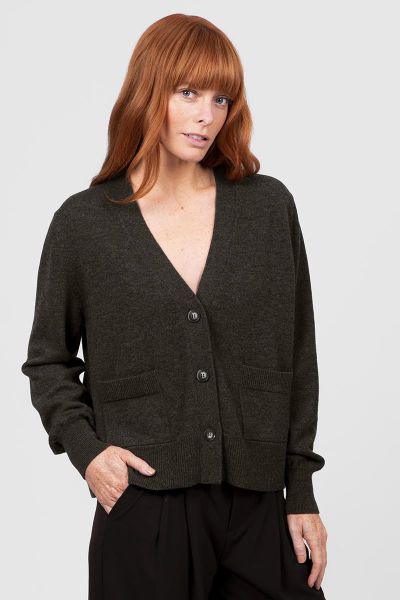 Bridge and Lord Relaxed Cropped Cardi In Olive