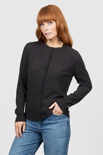 Our Kate Essential Button to Neck Cardi is the perfect all around cardigan. It has a hip grazing length, a Classic button through closure, and a stunning crew neckline. Fitted silhouette, true to size. Wear it over any outfit to add a touch of luxury and 