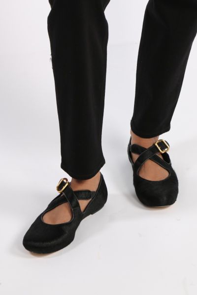 Aresia Ballerina Ponyskin Flat By Sempre Di