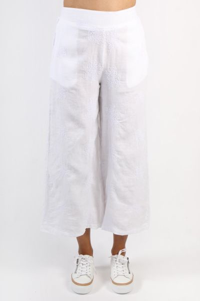 Blueberry Embroidered Wide Leg Palazzo In White