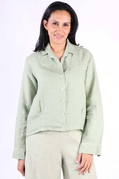 Blueberry Cropped Classic Shirt In Sage