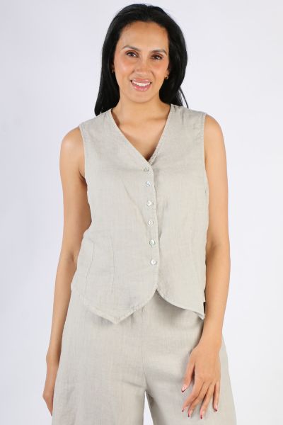 Blueberry Linen Vest In Beige