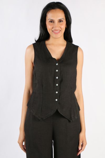 Blueberry Linen Vest In Black