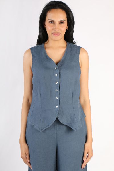 Blueberry Linen Vest In Navy
