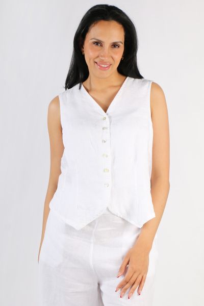 Blueberry Linen Vest In White