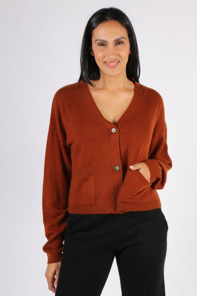 C & Co Crop Cardi In Chocolate