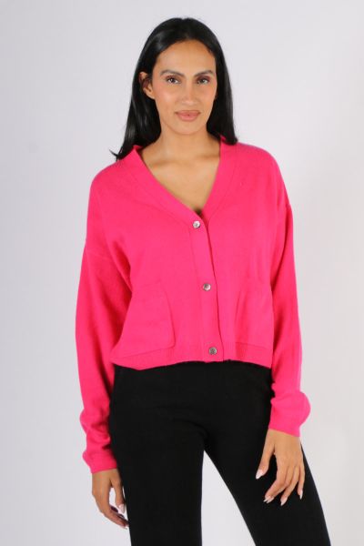 C & Co Crop Cardi In Hot Pink
