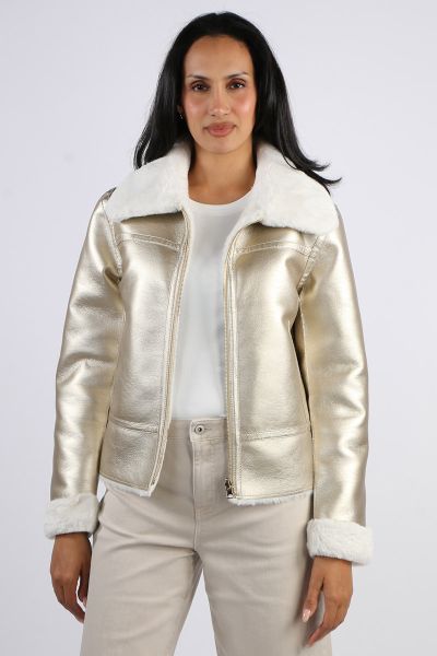 Caju Faux Fur Reversible Biker Jacket In Ivory