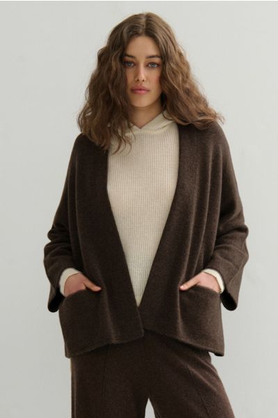 Cashmerism Crop Icon Coat In Chocolate