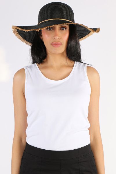 Cherry Red Wide Brim Raffia Hat In Black