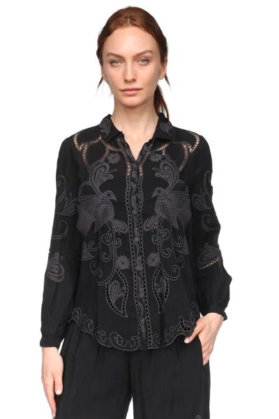 Johnny Was Chryssie Camp Roseanne Blouse In Black