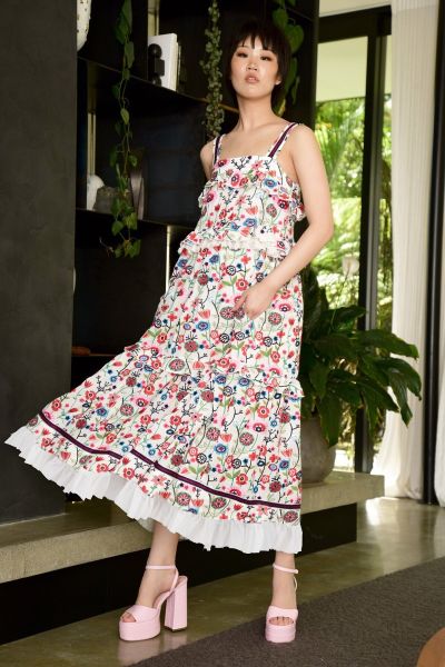 Dance the Night Away with our stunning new dress. Carefully crafted in our Feeling Fancy embroidered cotton, we have taken a classic cut, and livened it up the Cooper way! Featuring soft tiers, and ruffle hem detailing, this Aline dress cascades over the 