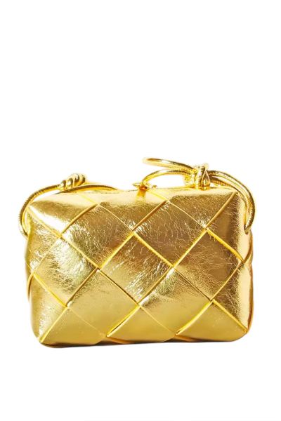 Crossbody Weave Bag By L ora D oro In Gold