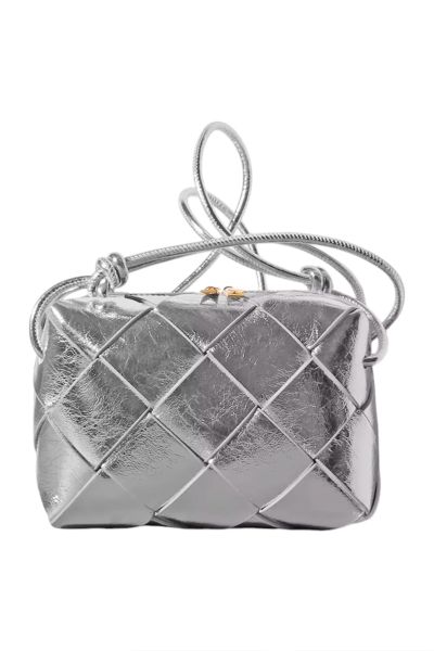 Crossbody Weave Bag By L ora D oro In Silver