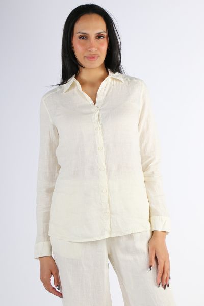DS Athens Button Down Linen Shirt In Vanilla
