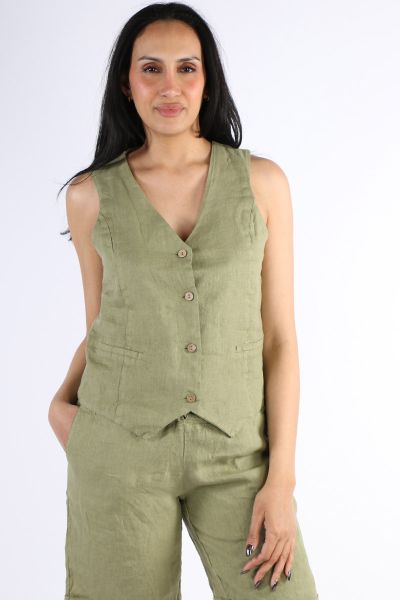 DS Athens Button Front Vest In Khaki
