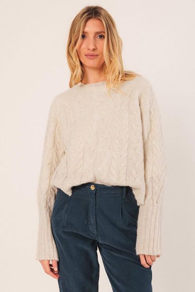 Indi and Cold Cable Boxy Knit In Cream
