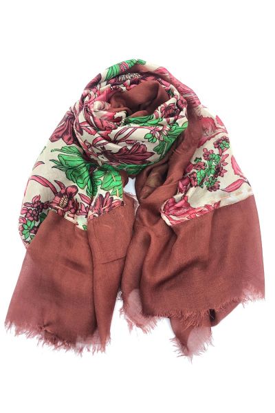 Erfurt Patchwork Flower Silk Scarf In Bordeaux