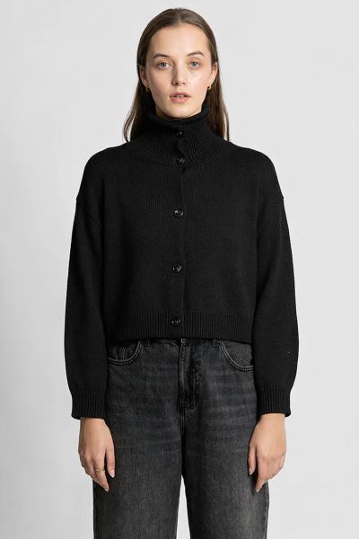 Fields Funnel Neck Cropped Cardi In Black