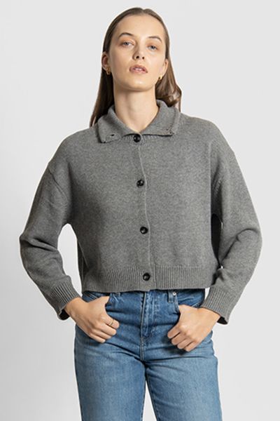 Fields Funnel Neck Cropped Cardi In Grey
