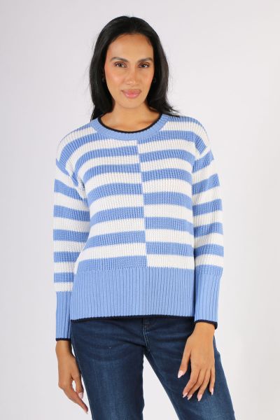 Foil Slide Show Sweater In Blue and Rice