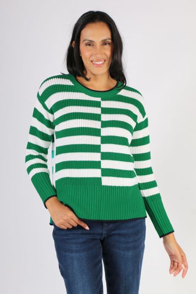 Foil Slide Show Sweater In Jade and Rice