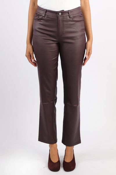 A fun statement pant by Foil, this Jean is as versatile as they come. The Classic 5 pocket jean has a PVC coating that gives it a sheen and easy fit. Pair it with even a classic white shirt for a perfect date night outfit. Style FO8550.
