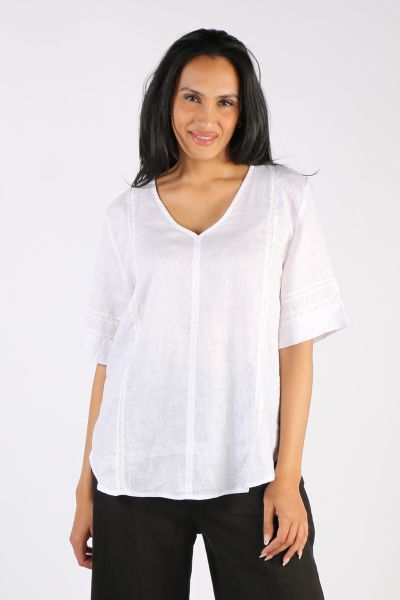 There is nothing more feminine than lace. Our Louise Blouse with lace inserts is the seasonal update to your wardrobe that is fashionable and trendy. Style 4357.
