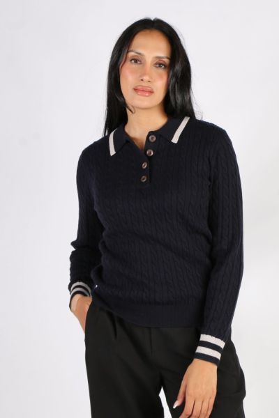 Goondiwindi Cotton Henley Cable Jumper In Navy