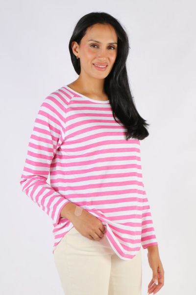 Goondiwindi Cotton Stripe Raglan Tee In Pink