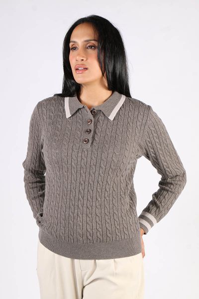 Goondiwindi Cotton Henley Cable Jumper In Taupe