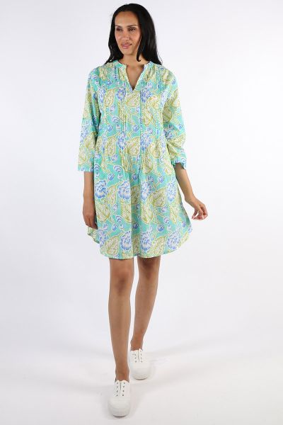 Fun times are calling and better dress up for the occassion in this Louisiana Tuck Dress by Ibsa. In an overall print, the cotton dress features pleated details and open neck. Falling above your knees, style with easy glads, slides or sneakers for however