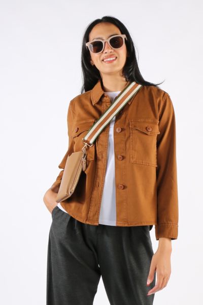 Complete your every day look with this super soft touch twill jacket. This Cropped Shirt Jacket features tonal buttons for a chic design. Style LM1077L12.