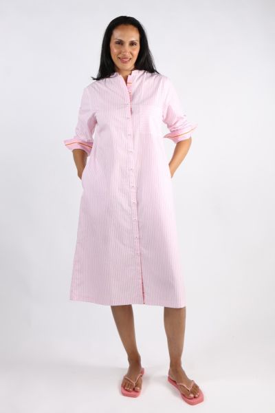 Bagruu Harper Dress In Pink Picket Stripe