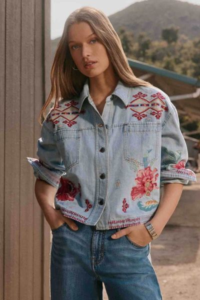 Johnny Was Talulla Cropped Denim Jacket