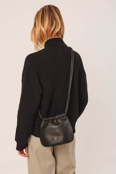 Indi and Cold Gathered Leather Bag In Black