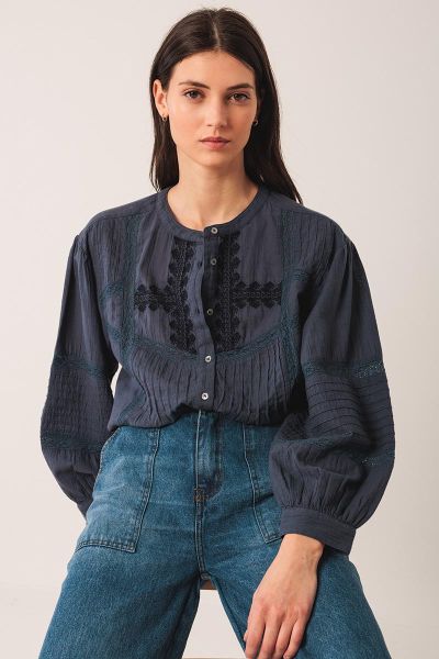 Indi and Cold Romantic Cotton Shirt In Navy